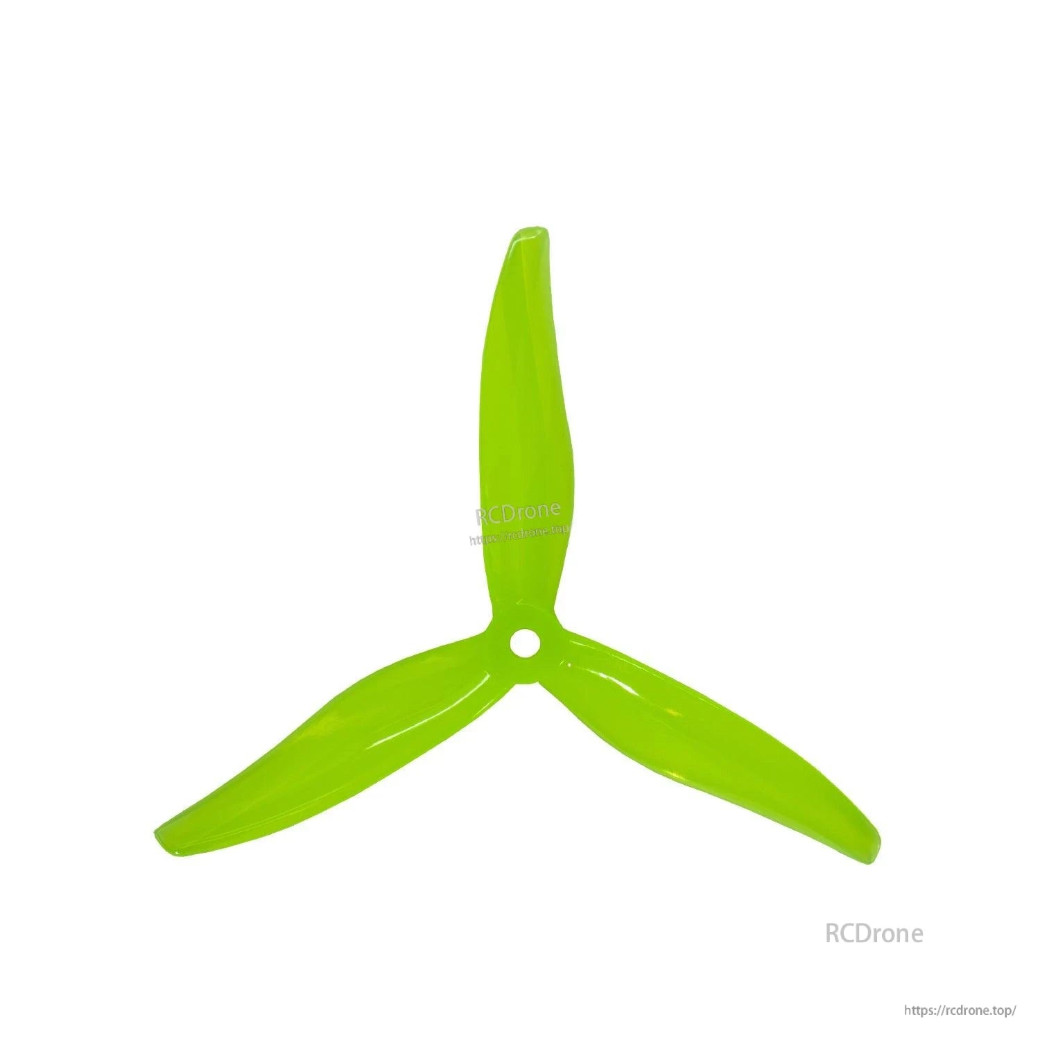 Neon yellow 3-blade propeller, top view with center mounting hole