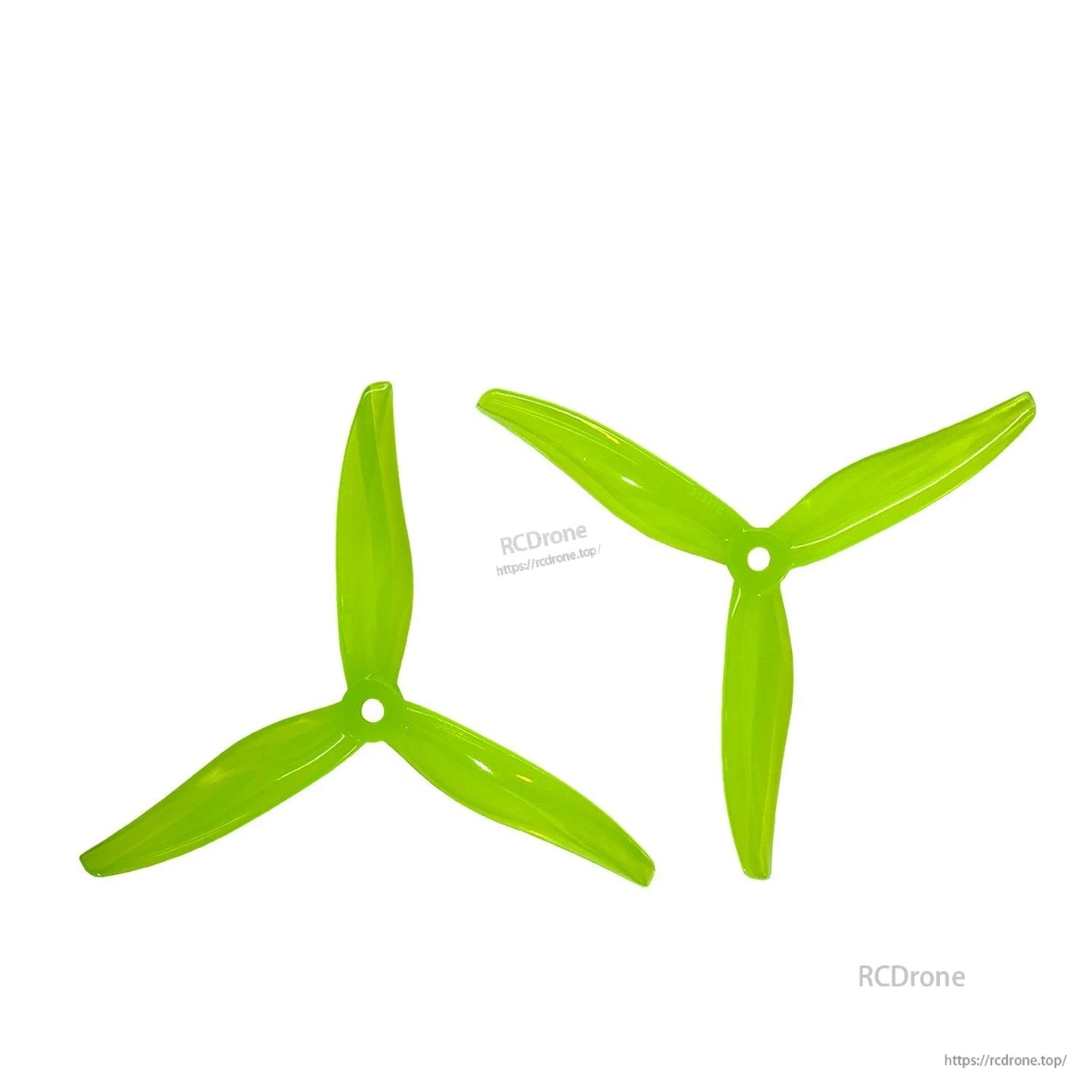 Pair of neon yellow 3-blade propellers (CW and CCW), matching set on white