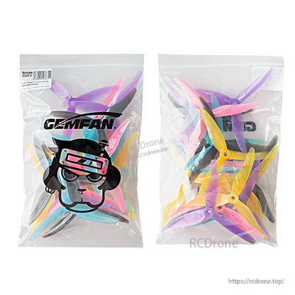 Gemfan propeller set in clear retail bags, front and back views showing mixed colors