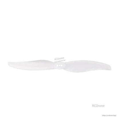Clear/white two-blade propeller, straight-on view with T-mount hub holes visible