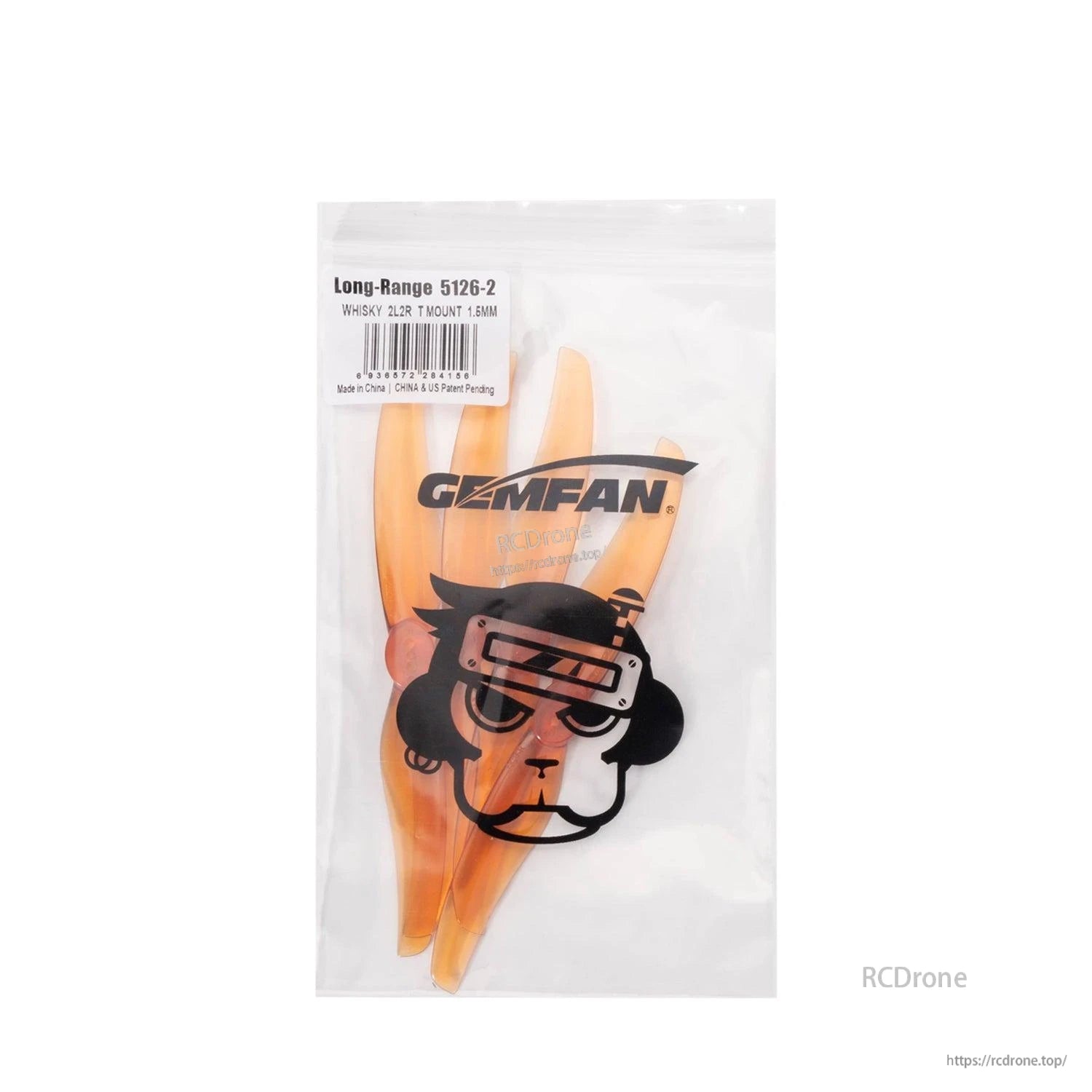 Gemfan LR 5126-2 propeller packaging, orange set shown through clear bag