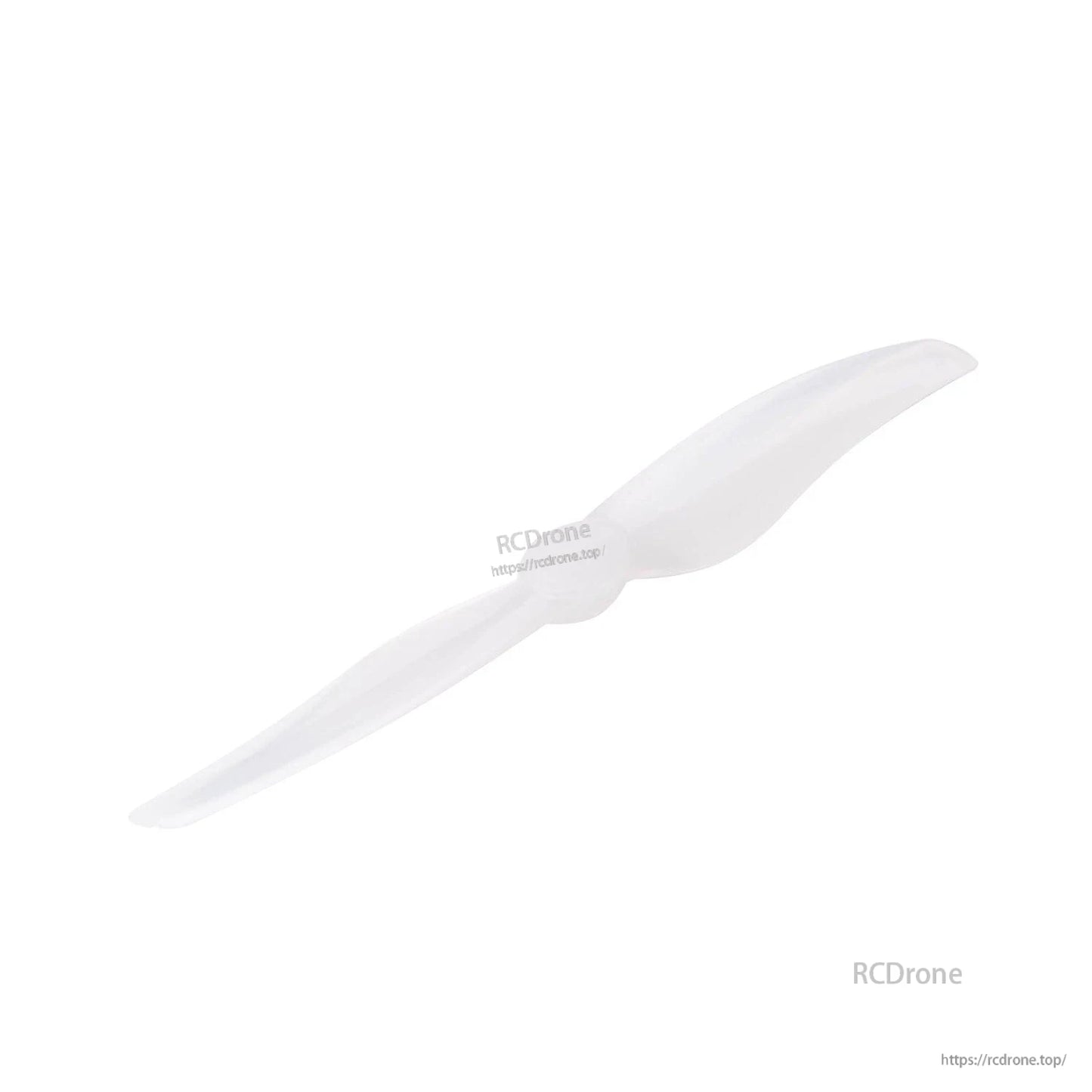 Clear/white two-blade propeller, angled view showing blade shape and thickness