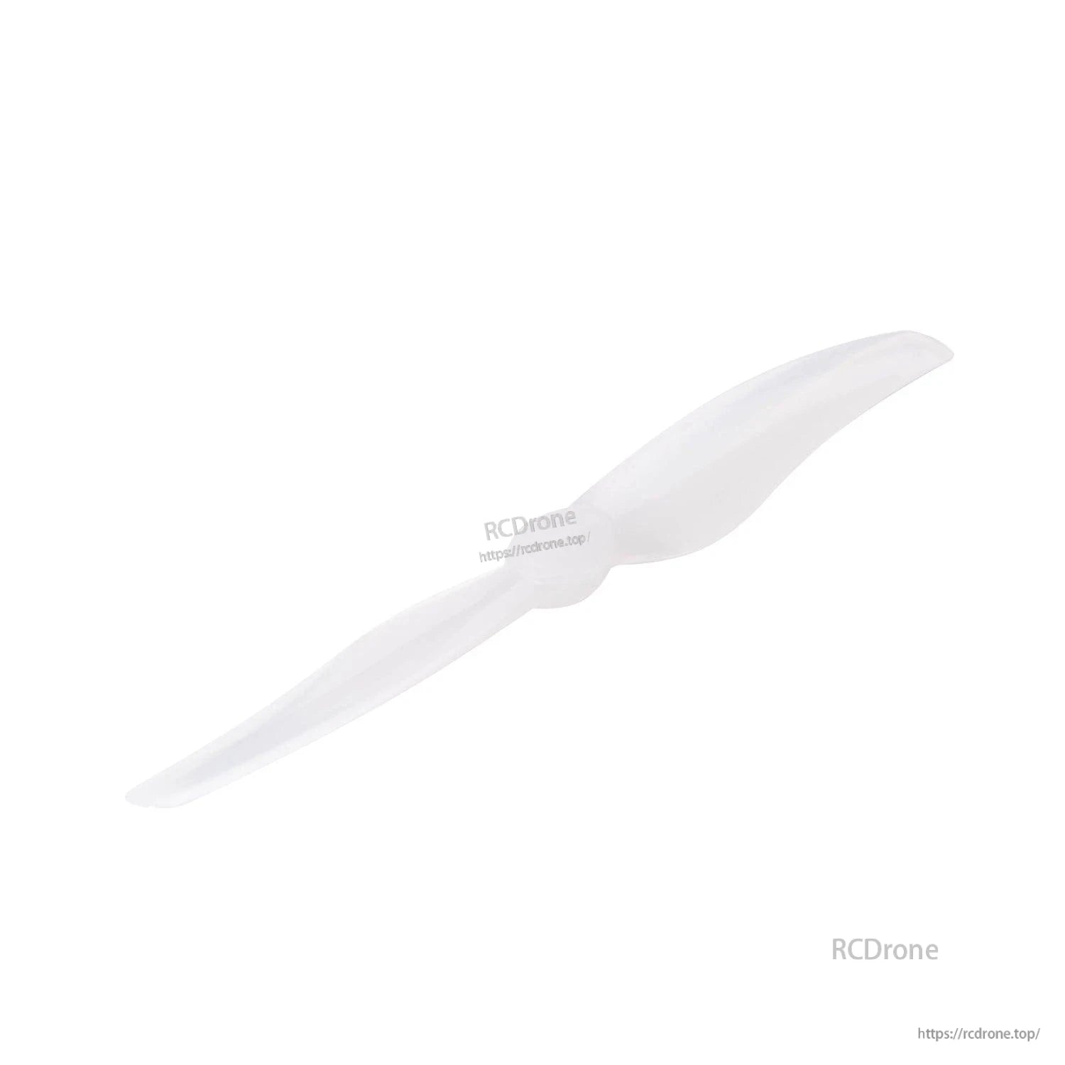 Clear/white two-blade propeller, angled view showing blade shape and thickness