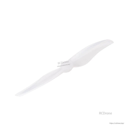 Clear/white two-blade propeller, angled view showing blade shape and thickness