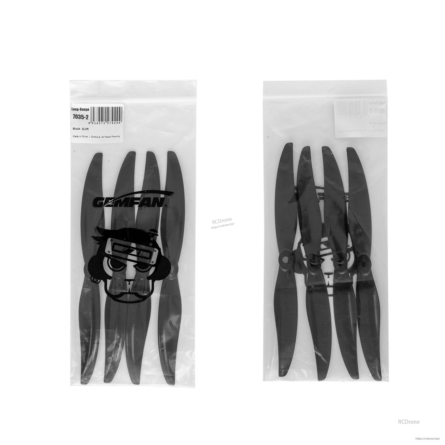Gemfan LR 7035-2 propeller set in packaging, multiple 2-blade props shown front and back