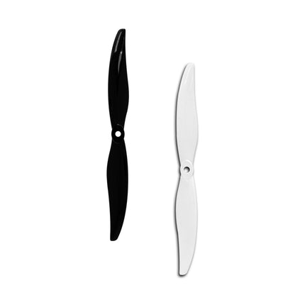 Black and white Gemfan LR 7035-2 two-blade FPV drone propellers shown side by side