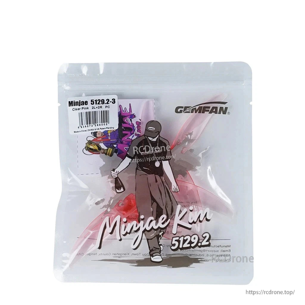 Gemfan Minjae 5129.2-3 propellers retail bag, label shows Clear Pink 2L-2R PC
