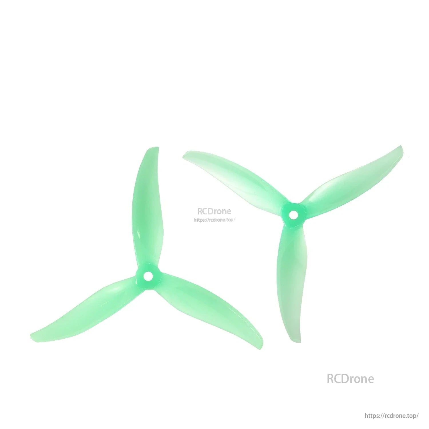 Mint green 3-blade propellers pair, top view showing tri-blade shape and center hub