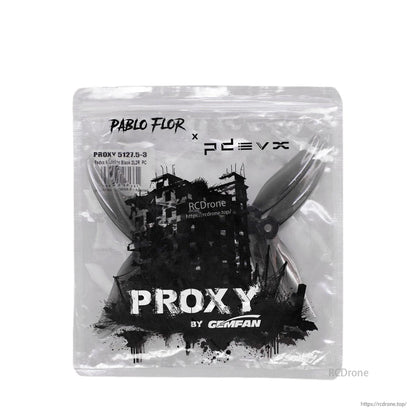 Gemfan Proxy packaging bag with black propellers inside, PROXY graphic front view