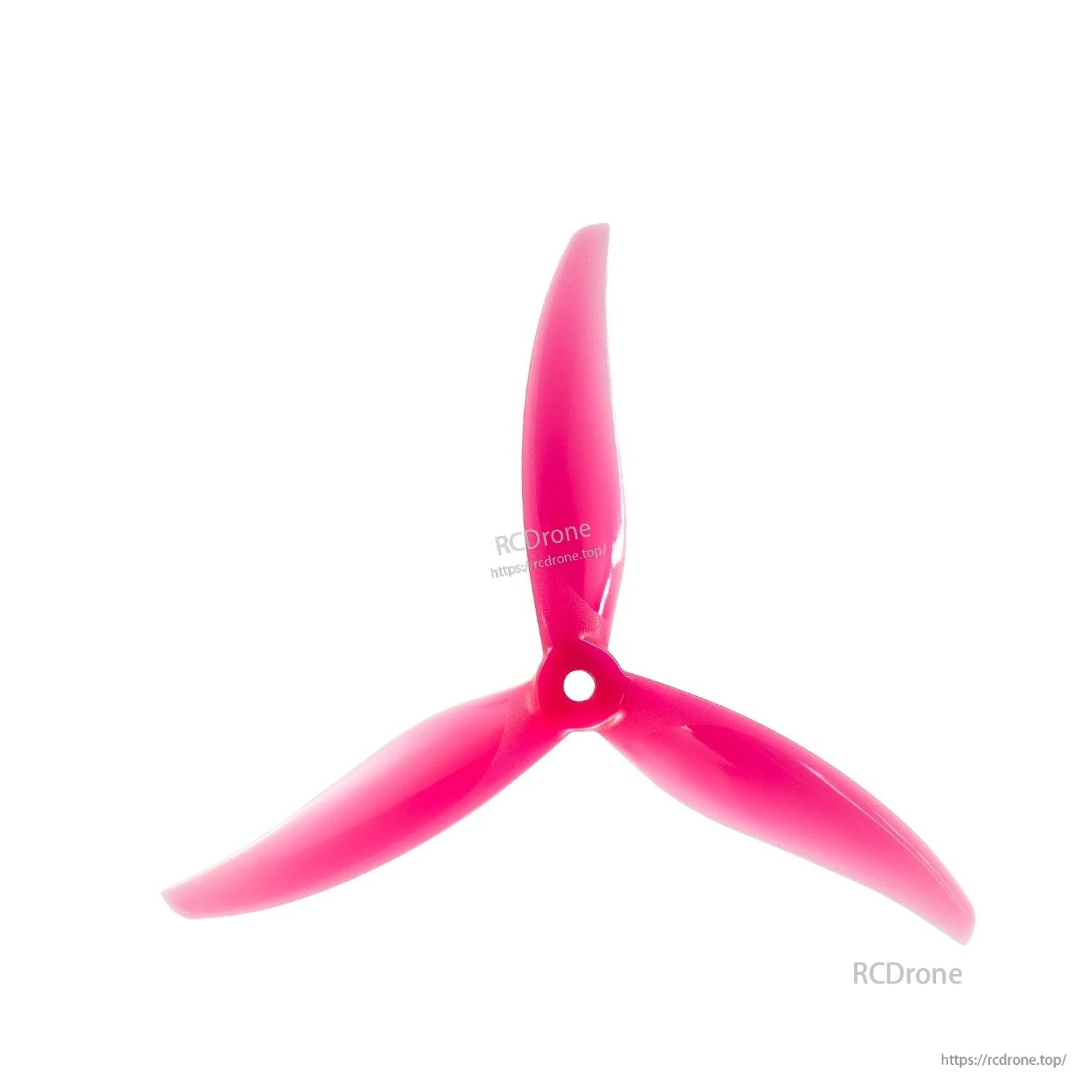 Single bright pink 3-blade propeller, top view with center hub hole
