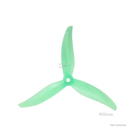 Single mint green tri-blade propeller, top view highlighting blade curvature