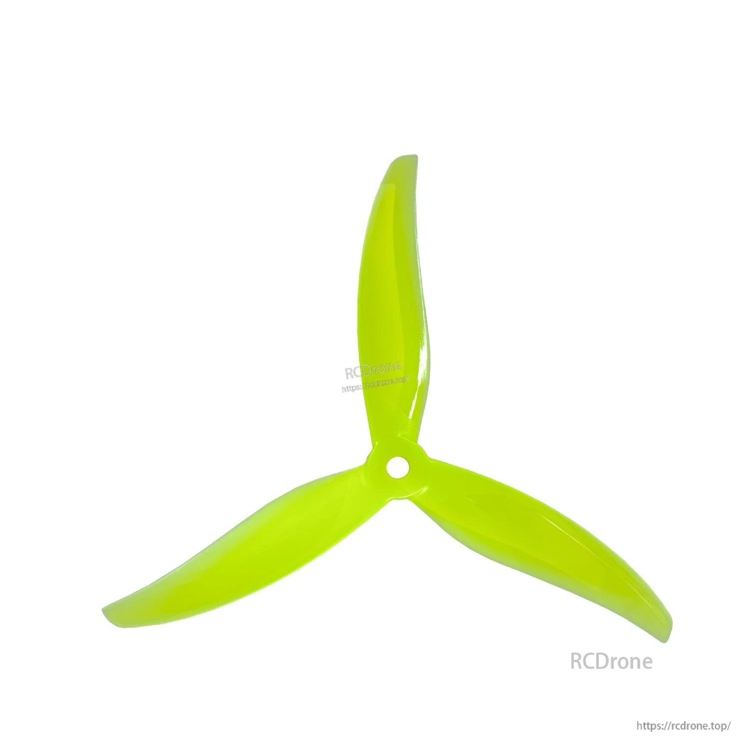Single neon yellow 3-blade propeller, top view with 5mm hub opening
