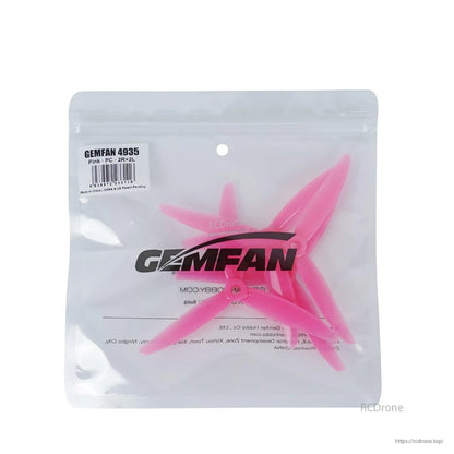 Gemfan 4935 propellers in retail bag, pink set with product label visible