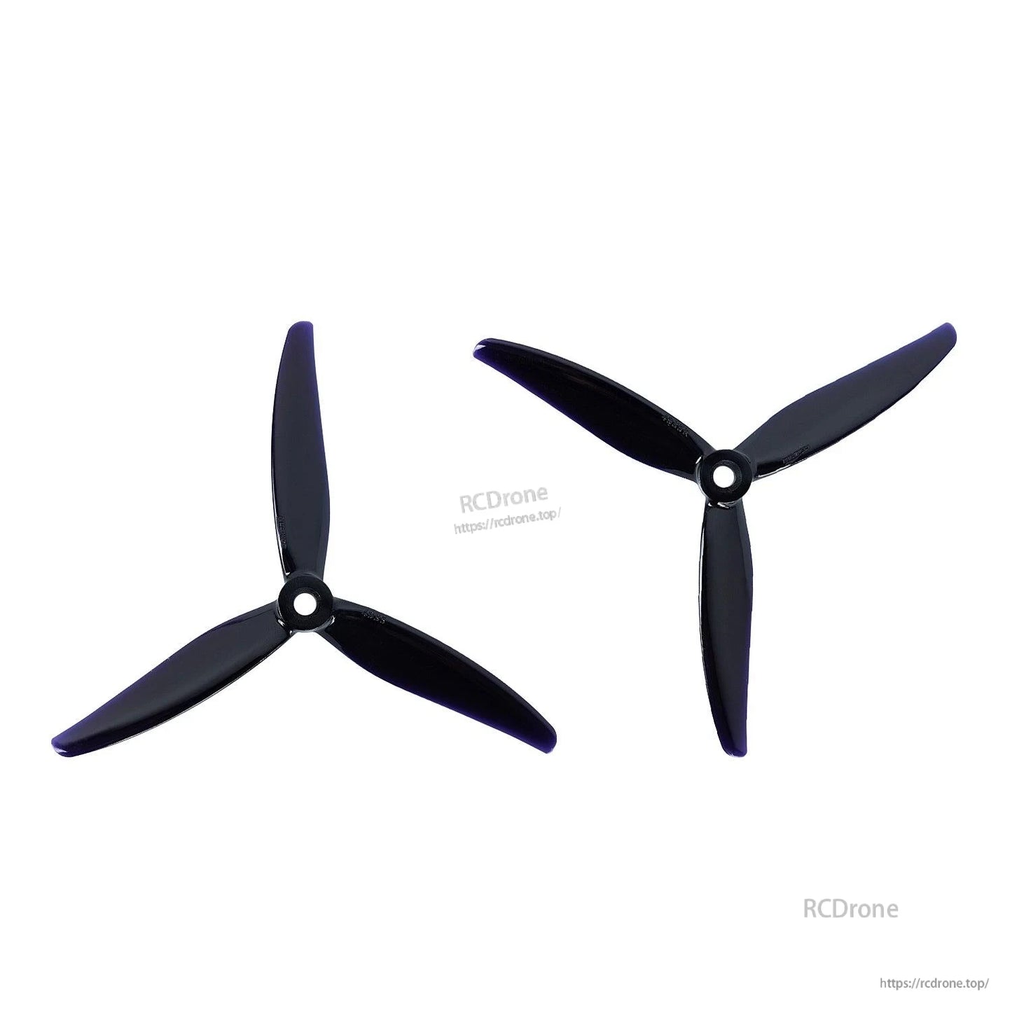 Black 3-blade FPV propellers pair, two prop orientations on white background