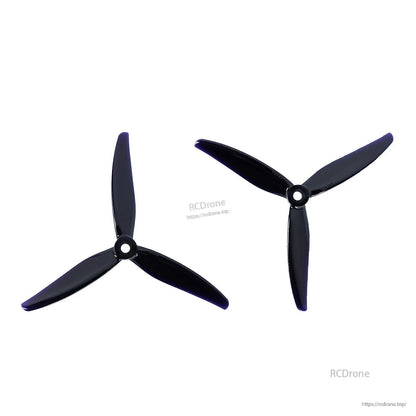 Black 3-blade FPV propellers pair, two prop orientations on white background