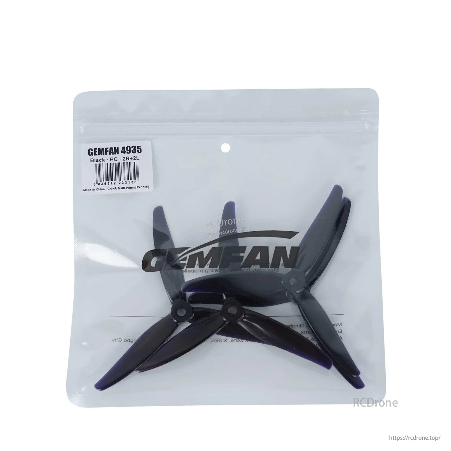 Gemfan 4935 propellers in retail bag, black set with product label visible