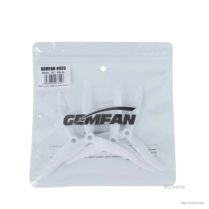 Gemfan 4935 propellers in retail bag, white set with product label visible