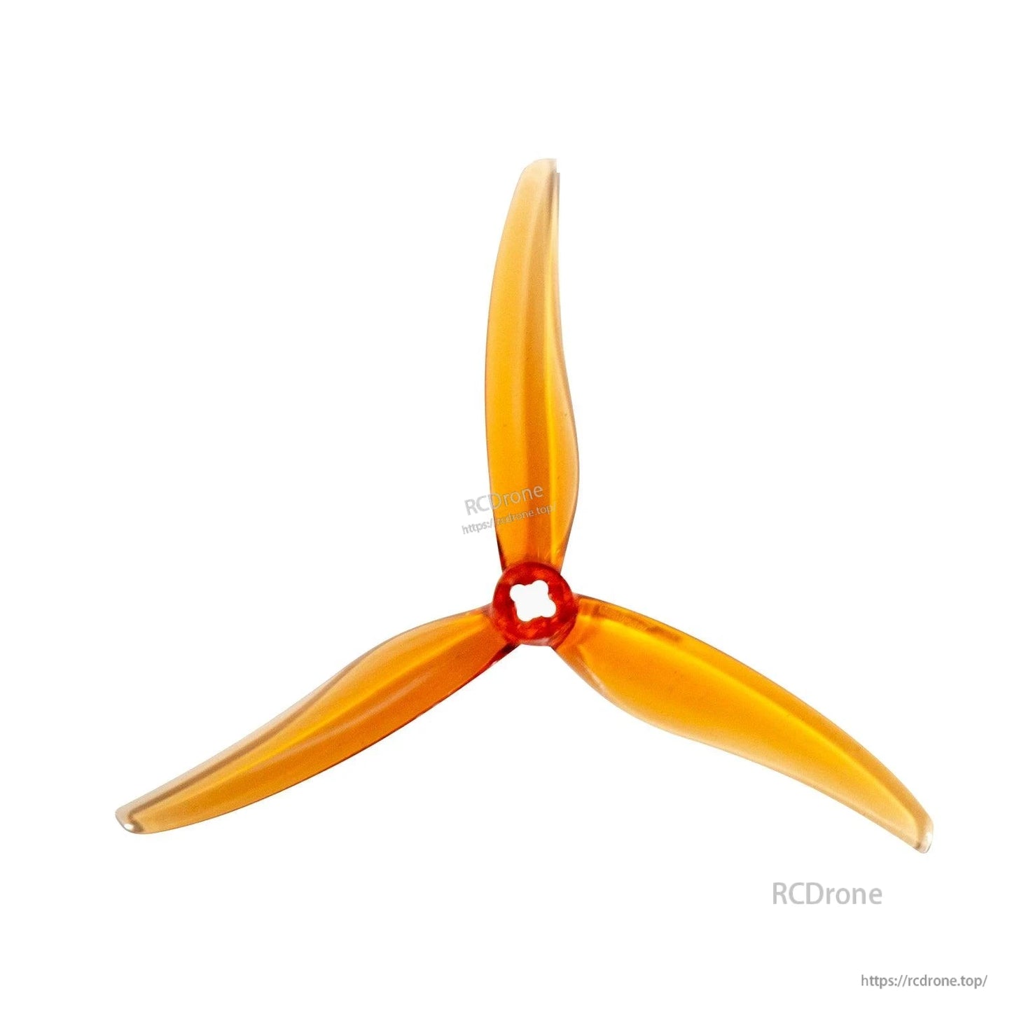 Amber/orange translucent 3-blade propeller, top view with red hub detail