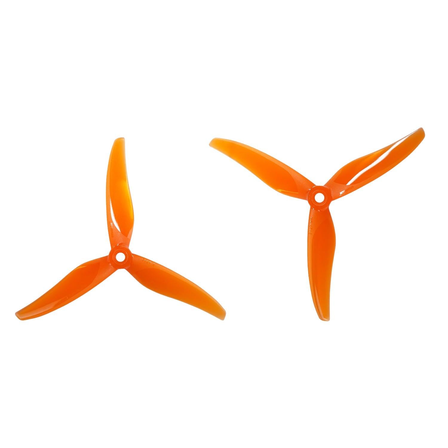 Gemfan Thomas 5127.9-3 3-Blades Propeller, Orange Gemfan 5127.9-3 tri-blade FPV drone propellers with center mounting hole, pair on white