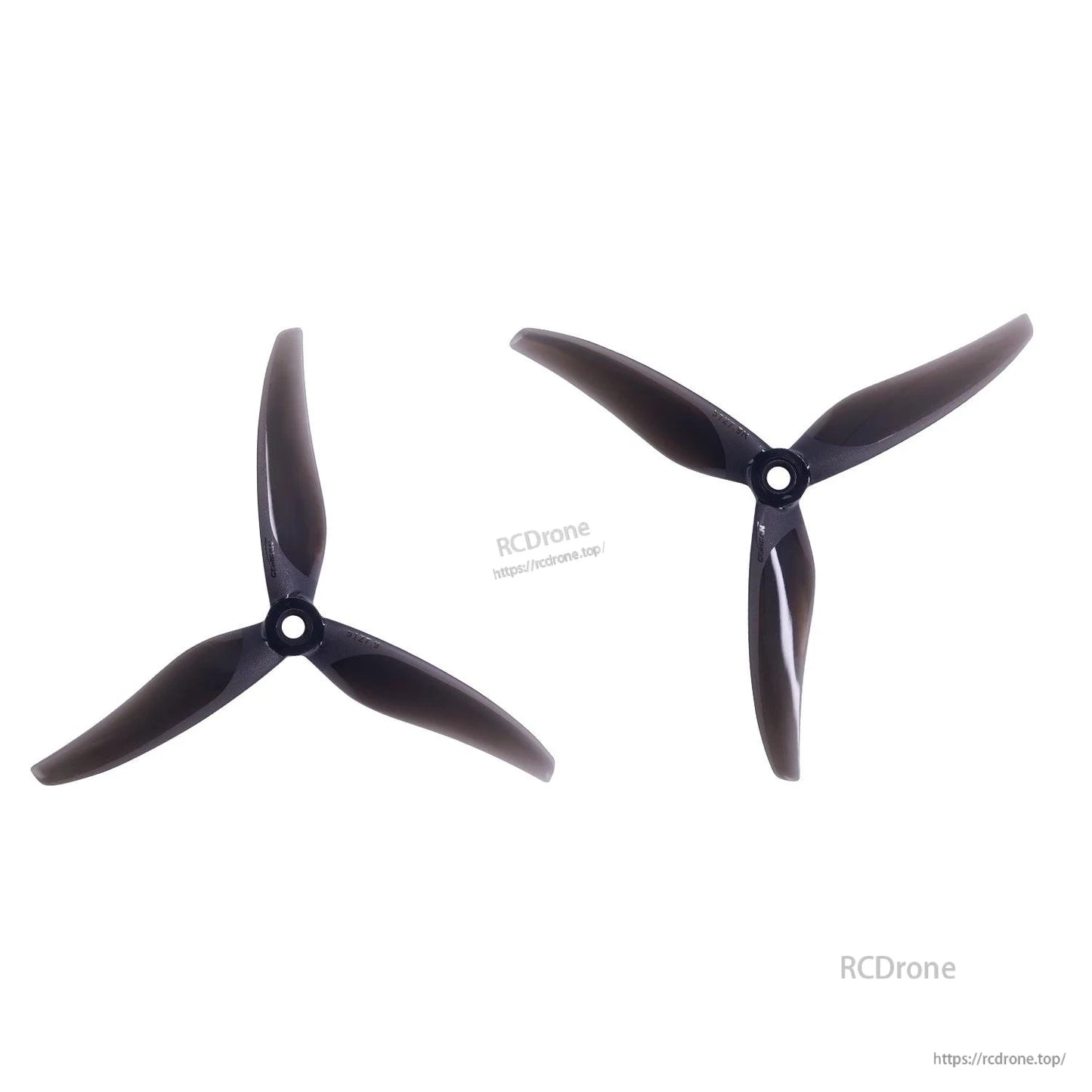 Gemfan Thomas 5127.9-3 3-Blades Propeller, Two black Gemfan Thomas 5127.9-3 tri-blade drone propellers with center mounting holes on white.