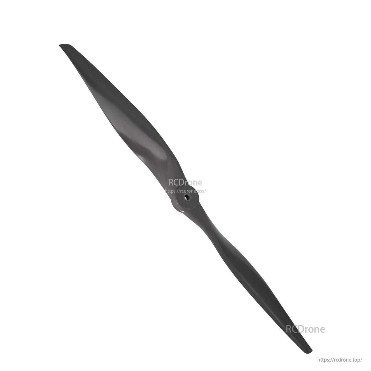 Angled view of propeller showing full span and blade curvature