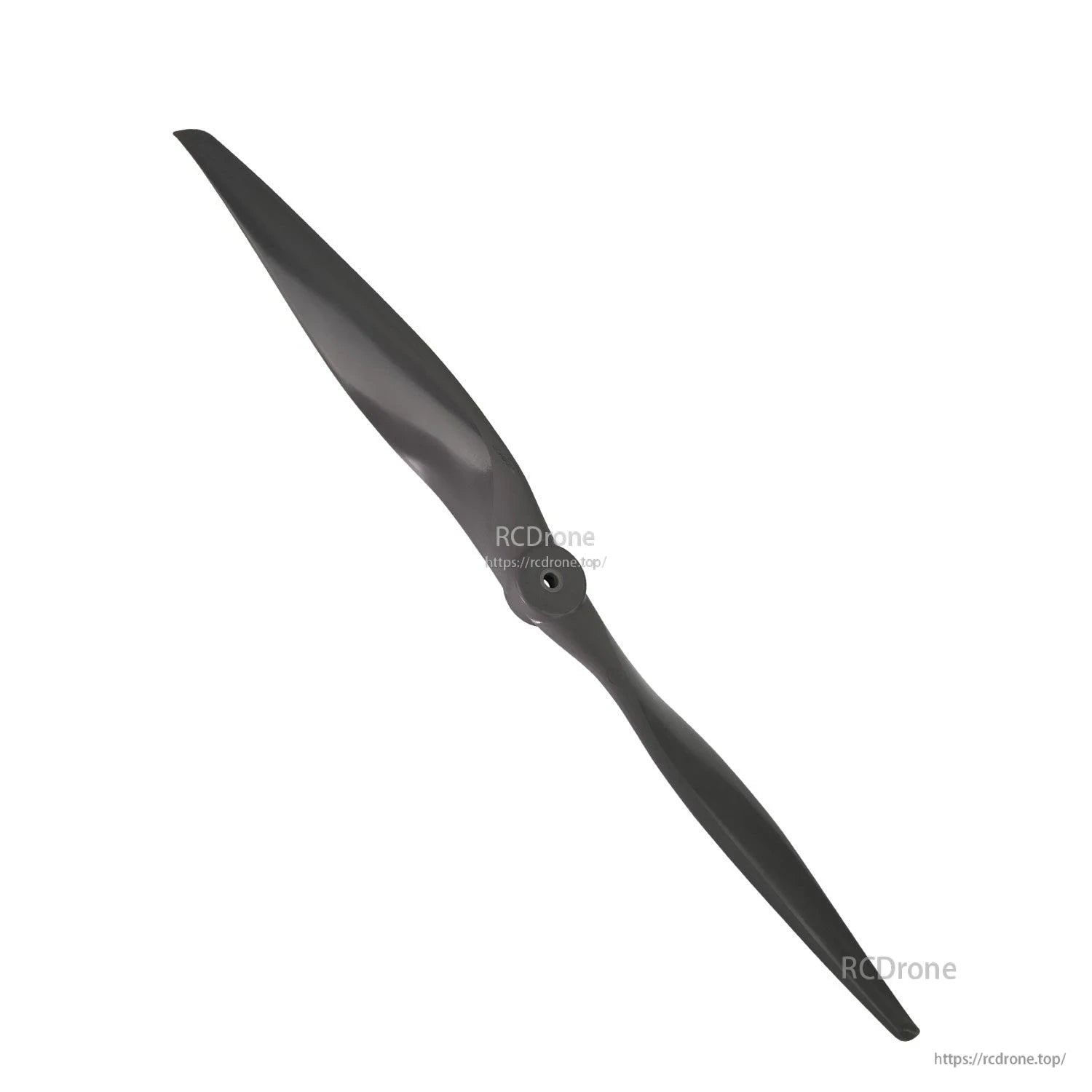 Angled view of propeller showing full span and blade curvature