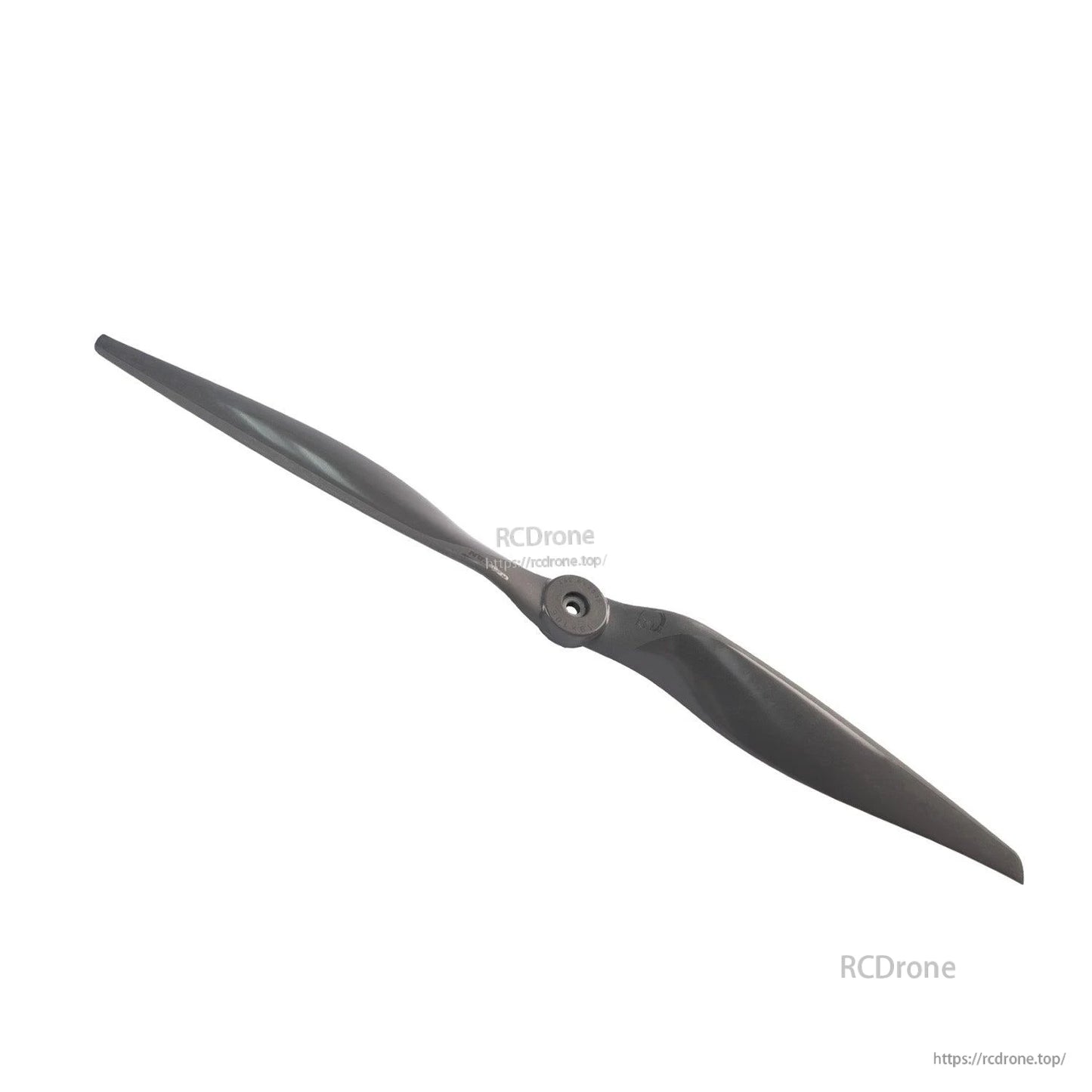 Angled view of two-blade propeller highlighting the center hub opening and blade sweep