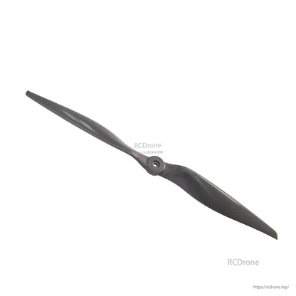 Angled view of two-blade propeller highlighting the center hub opening and blade sweep