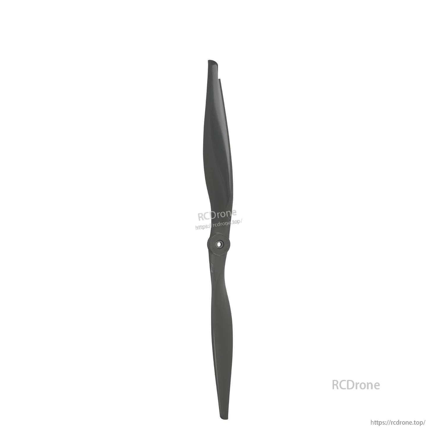 Rear face view of 20-inch two-blade RC propeller showing opposite blade curvature