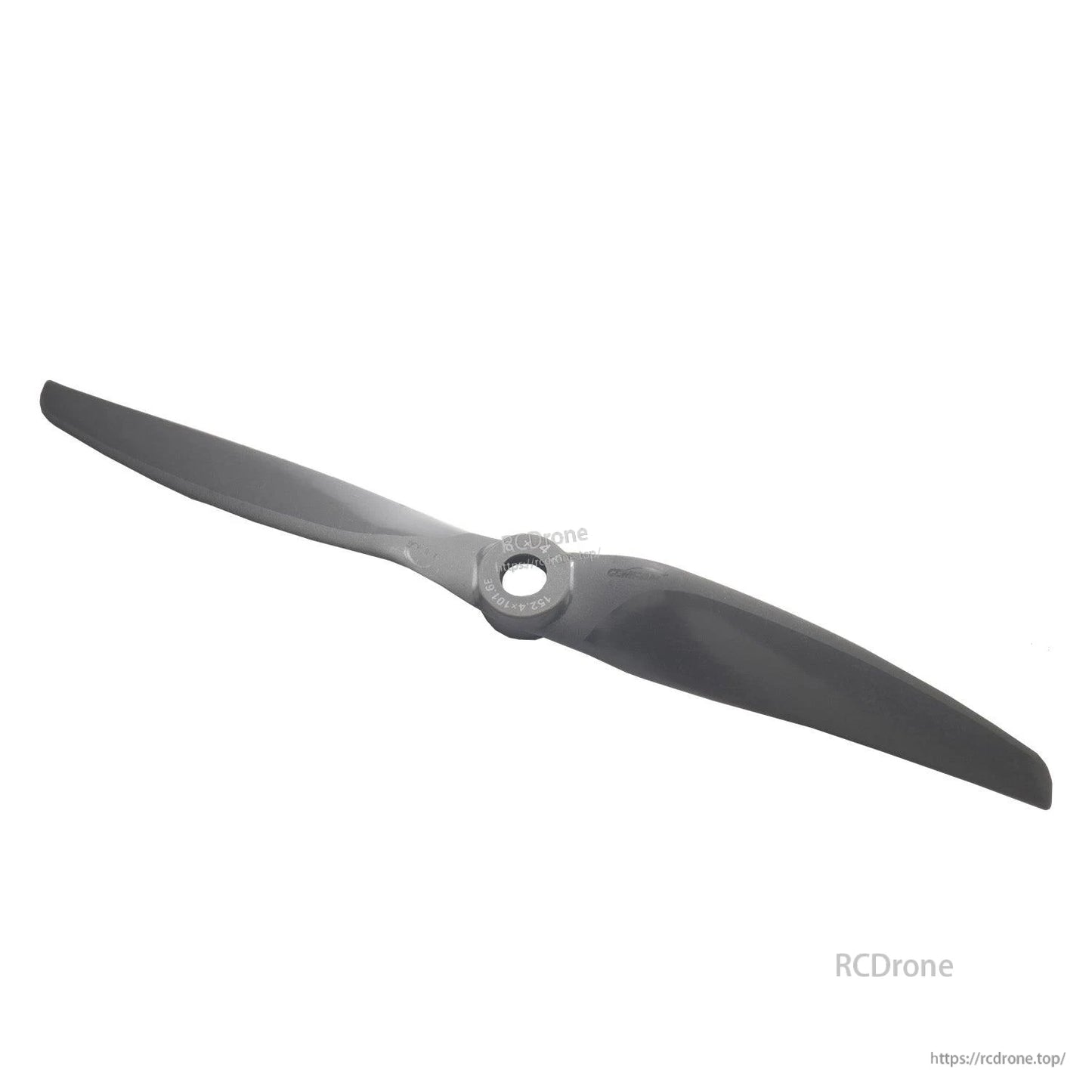 Angled view of single two-blade propeller showing full span and center hub opening
