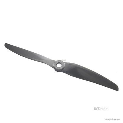 Angled view of single two-blade propeller showing full span and center hub opening