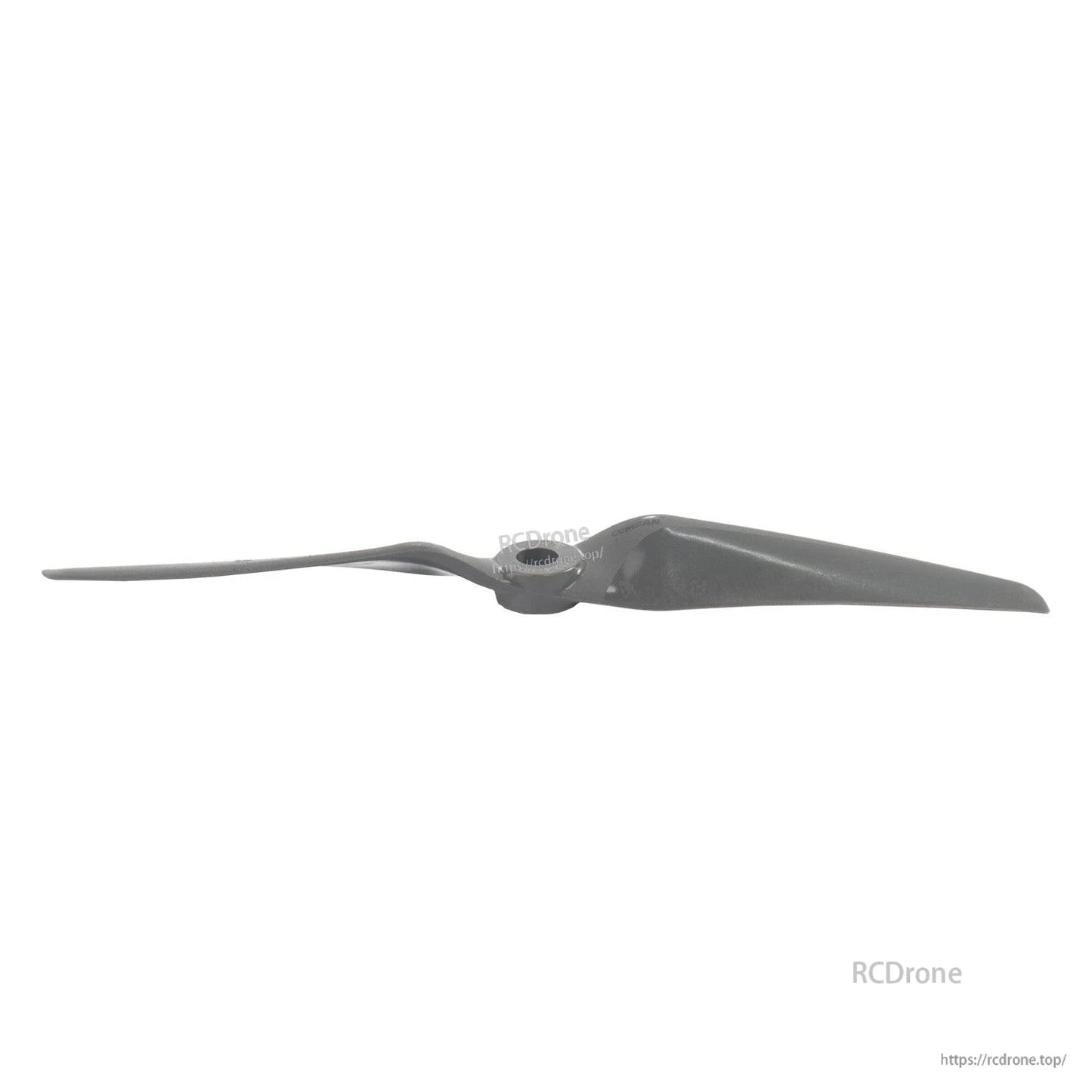 Low-angle view of propeller showing hub height and blade twist from the side