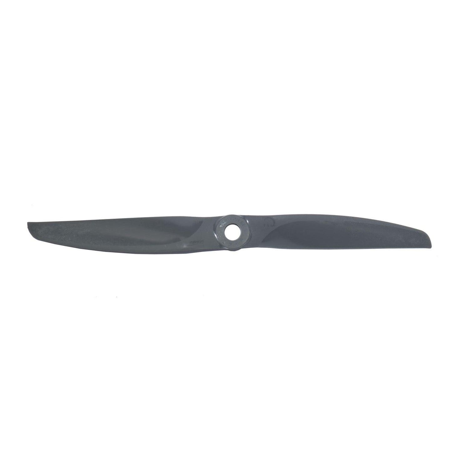 Single propeller top view centered on hub opening, dark gray two-blade design