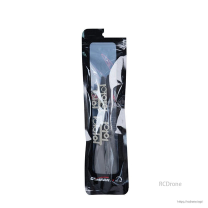 Close-up of sealed Gemfan propeller package showing branding and contents through clear window