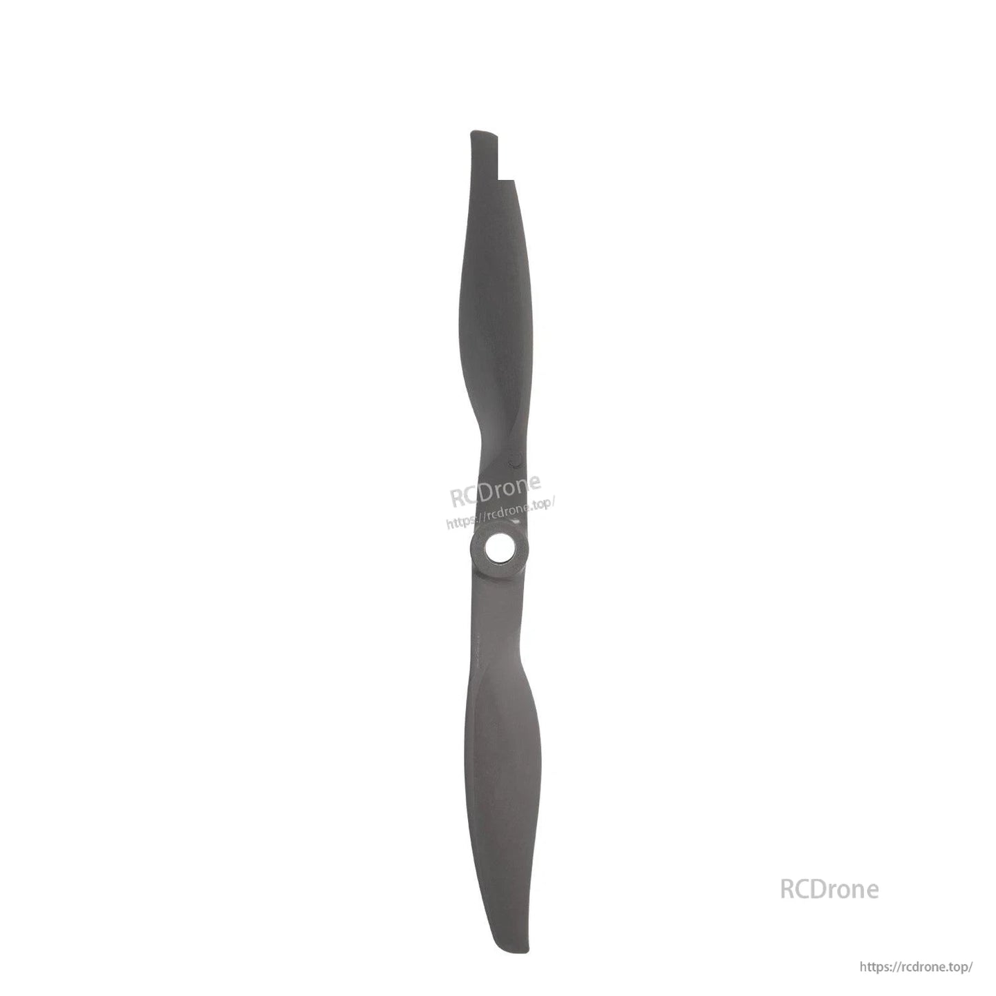 Vertical rear view of two-blade propeller, dark nylon finish with central mounting hole