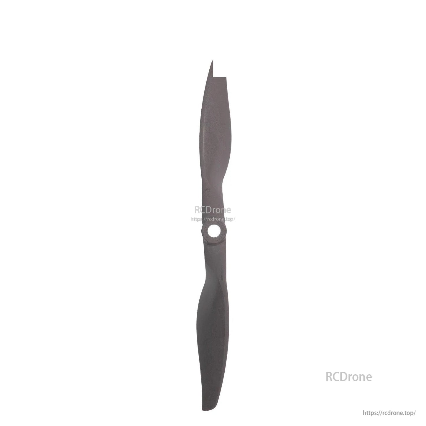 Vertical front view of dark nylon two-blade propeller with center mounting hole