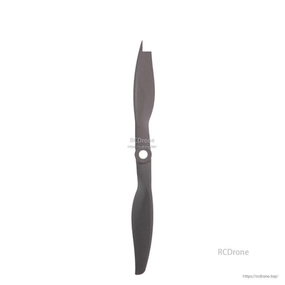Vertical front view of dark nylon two-blade propeller with center mounting hole