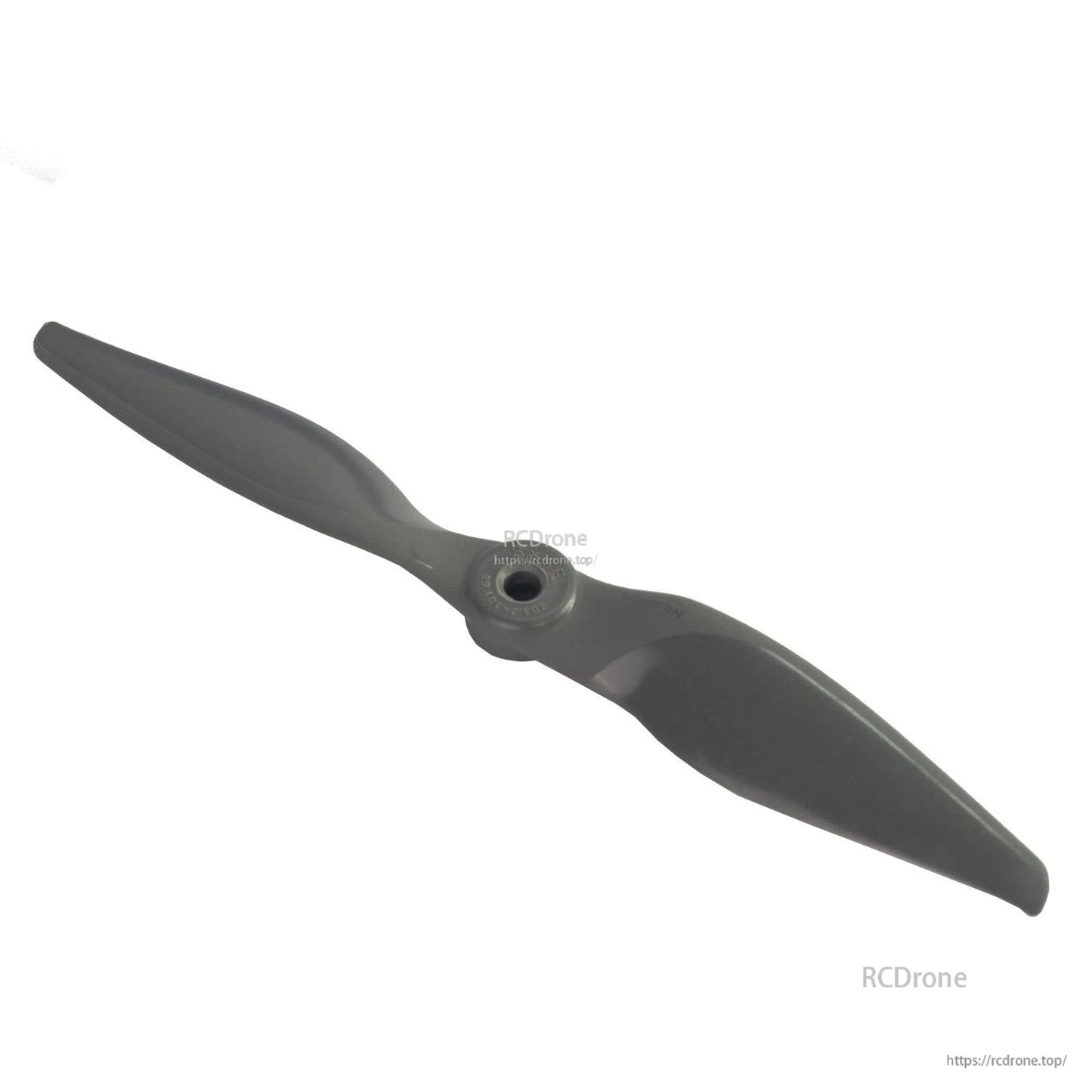 Angled view of Gemfan propeller showing hub opening and blade curvature close-up