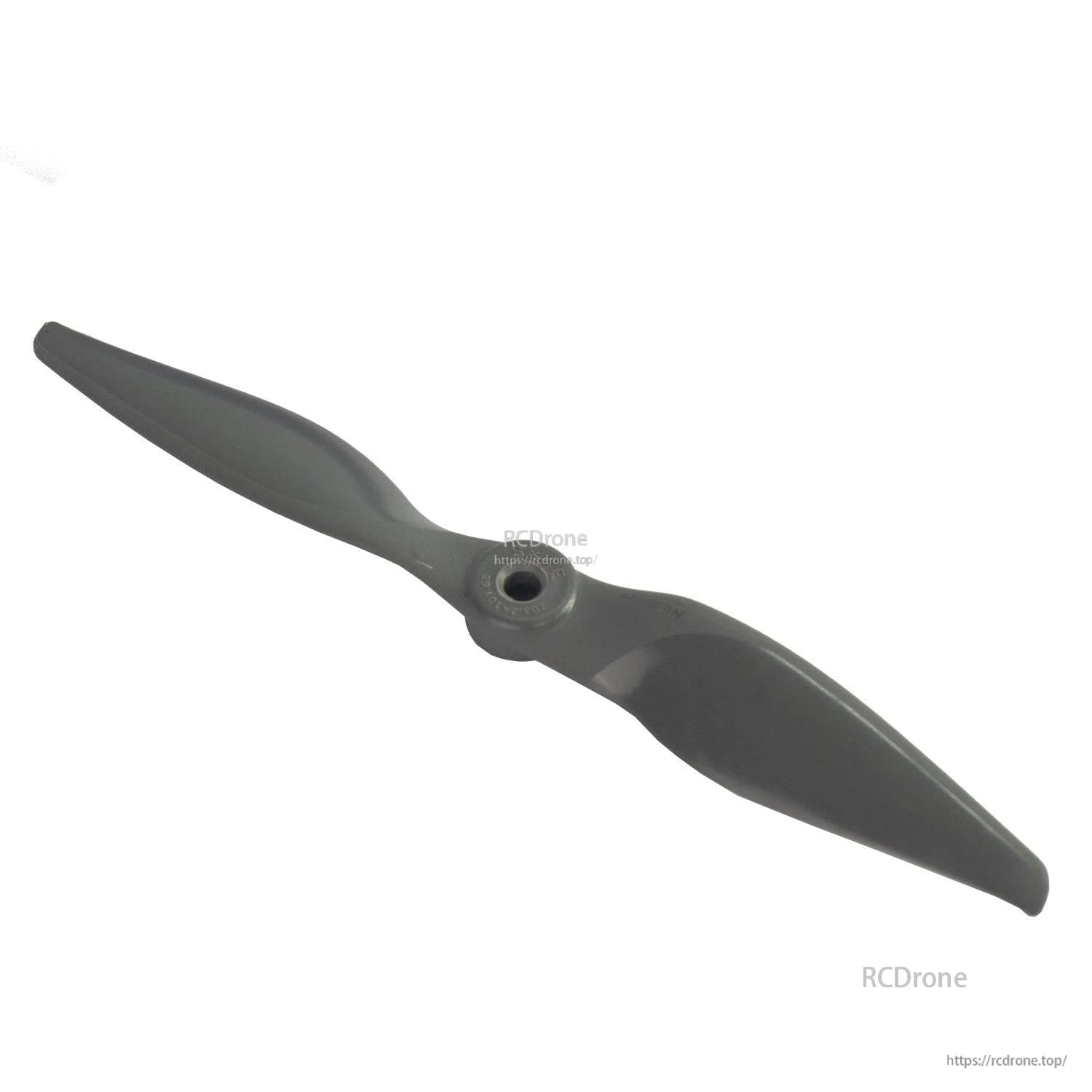 Angled view of Gemfan propeller showing hub opening and blade curvature close-up