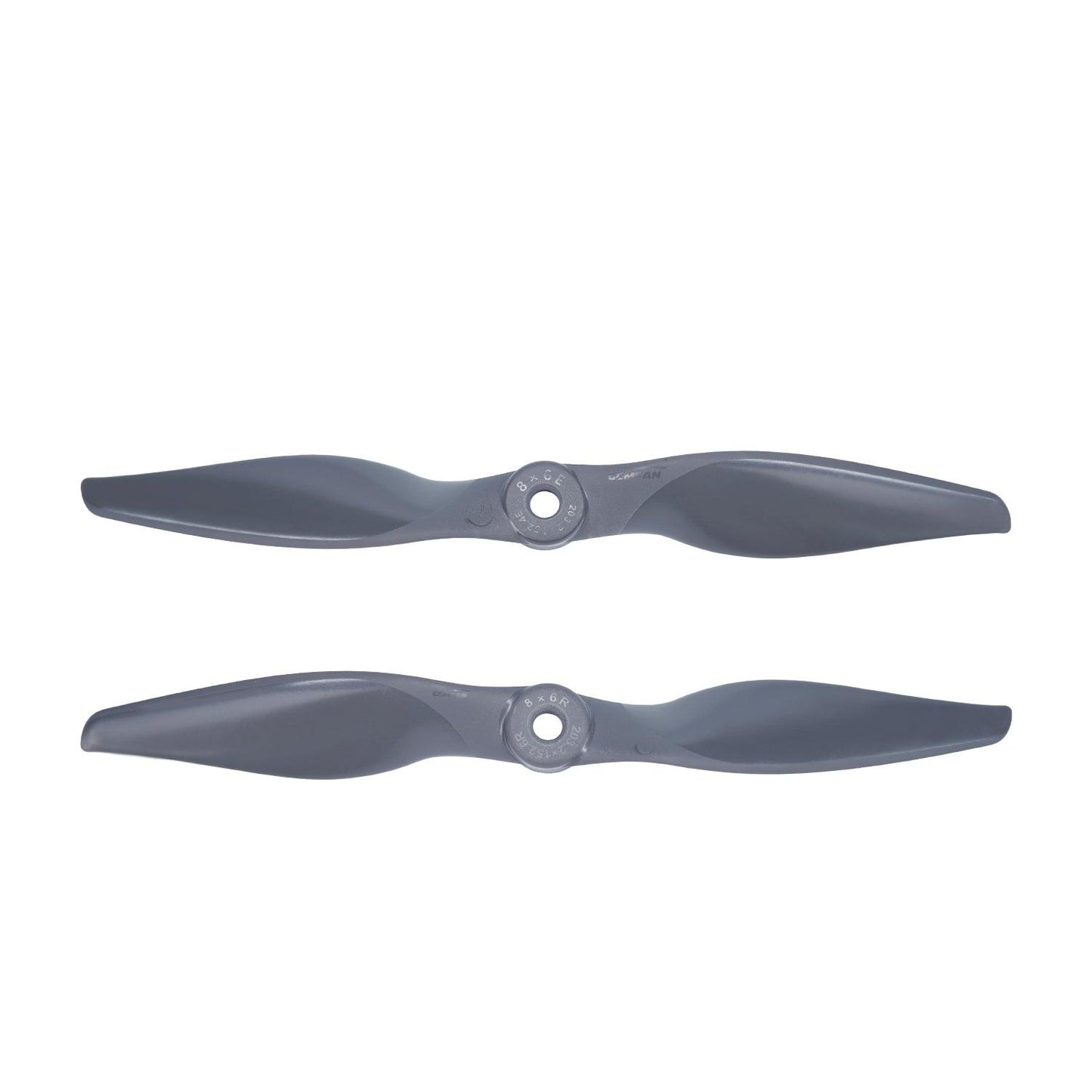 Gemfan VORTEX 8x6E/8x6R electric propellers, pair of gray 2-blade props on white background