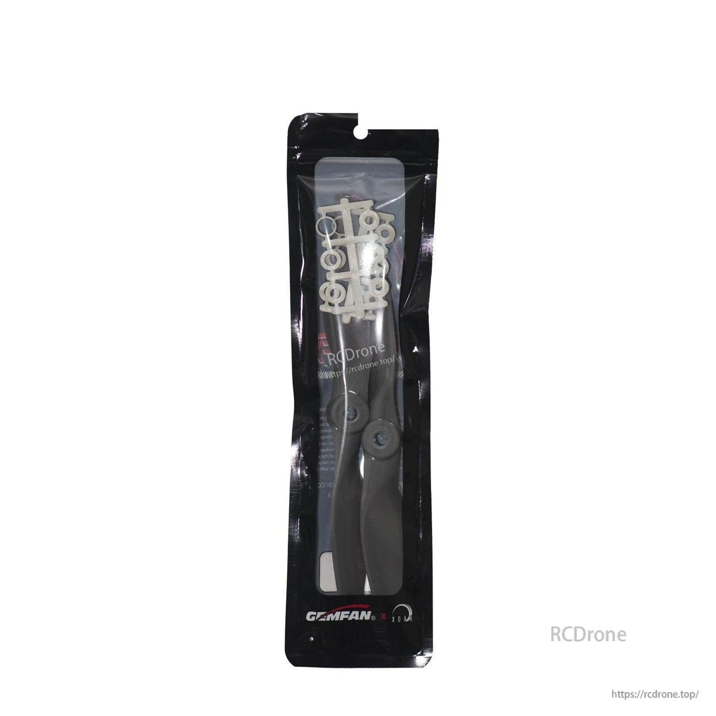 Gemfan propellers in sealed retail pouch with small mounting hardware visible inside