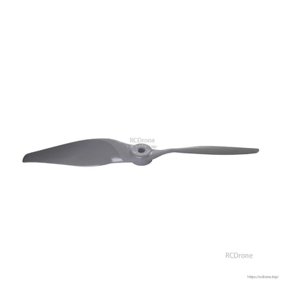 Front view of gray 2-blade propeller with hub centered, blades extending left and right