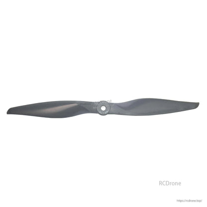 Single propeller top view centered on hub, showing blade shape and finish