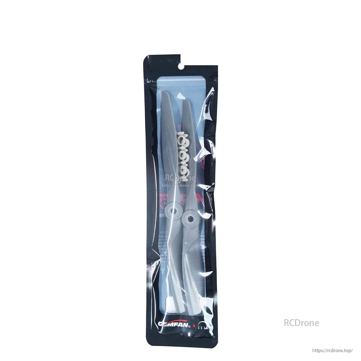 Back view of sealed retail bag showing two propellers inside