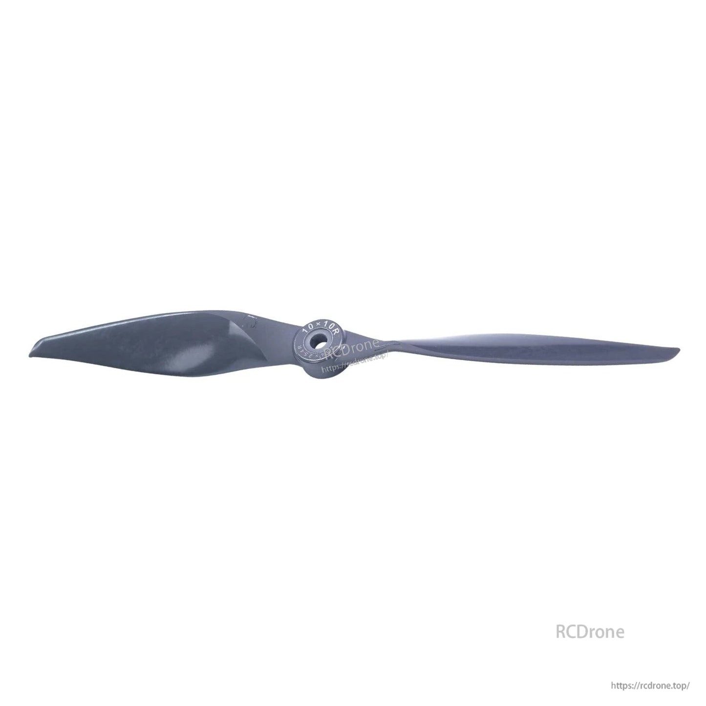 Side-angle view of propeller showing leading edge profile and blade taper