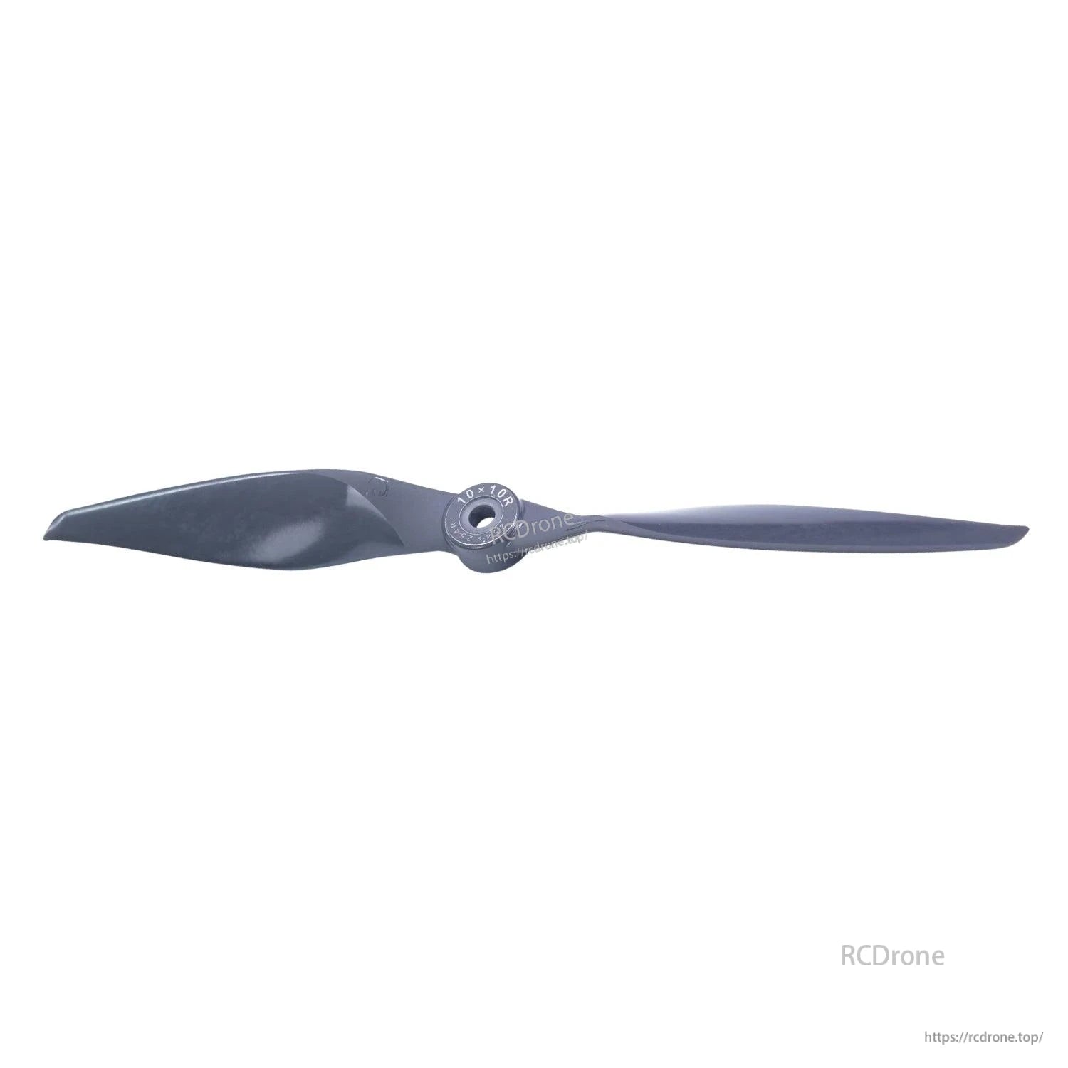 Side-angle view of propeller showing leading edge profile and blade taper