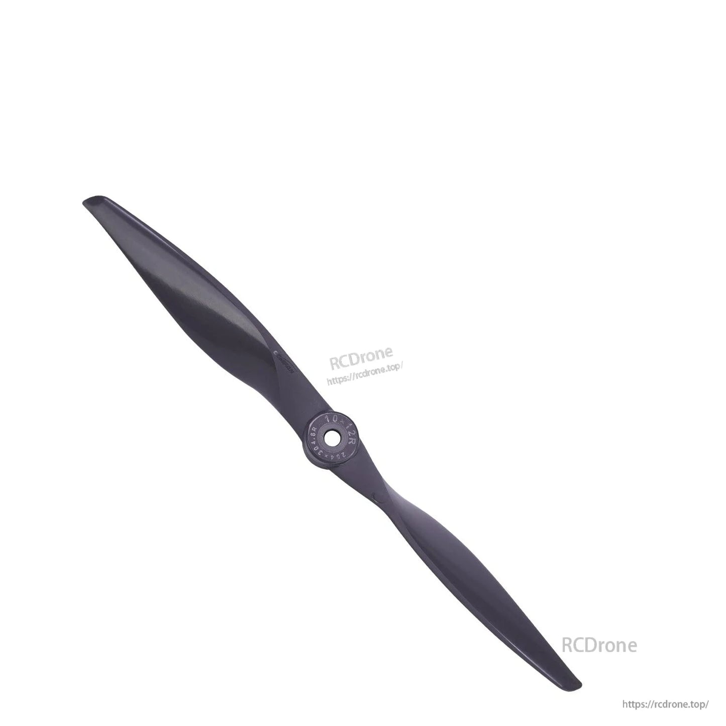 Angled propeller view highlighting two-blade geometry and center mounting hole