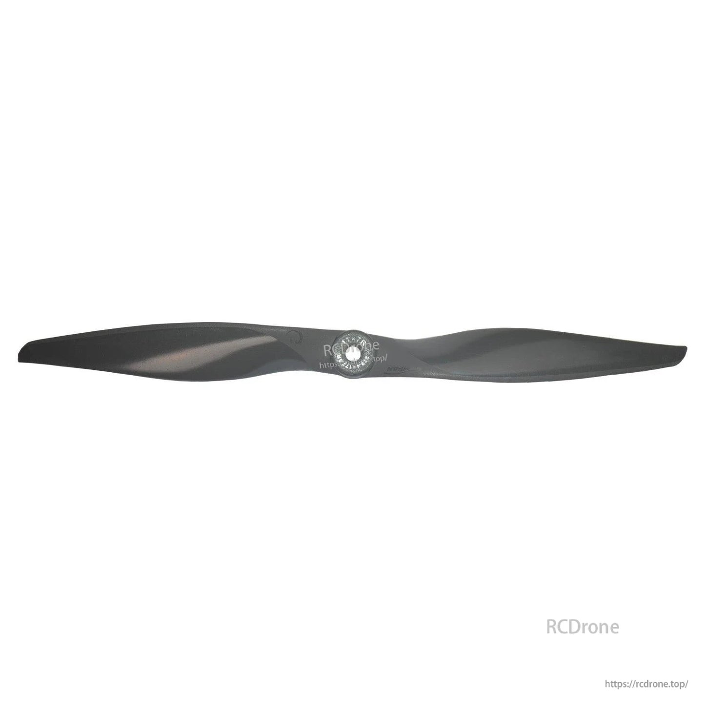 Straight-on view of the propeller with central hub and blade curvature on white background