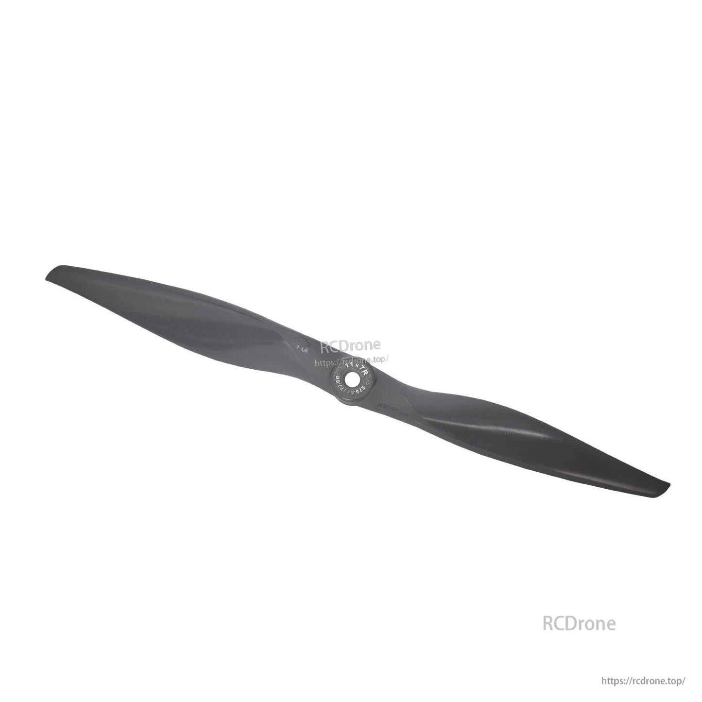 Diagonal top view of the propeller showing both blades and molded hub detail