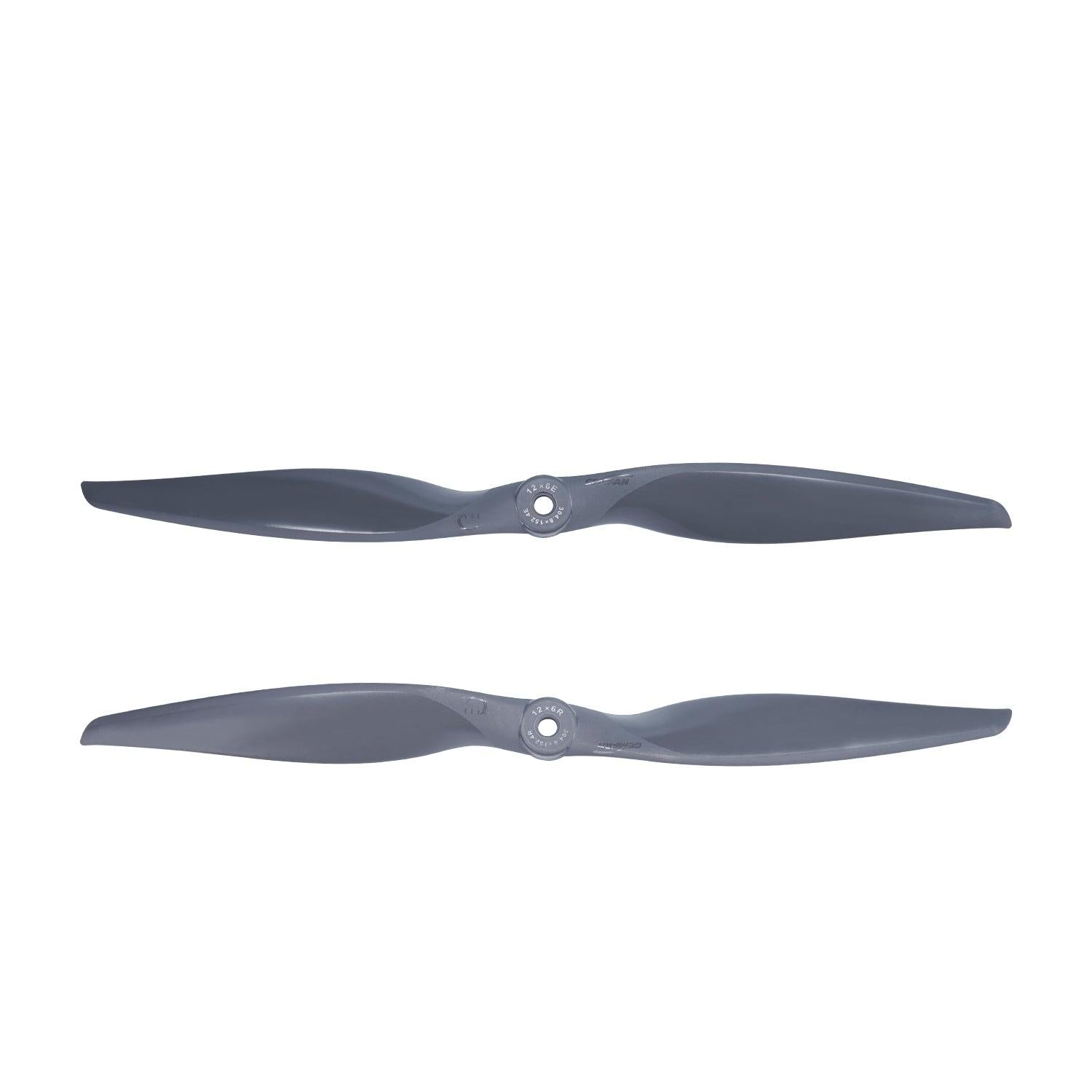 Matched pair of 12x6 propellers shown side by side, hub and blade profile comparison